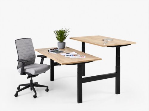Edition duo zit sta bureau met zwart frame en halifax eiken bureaublad