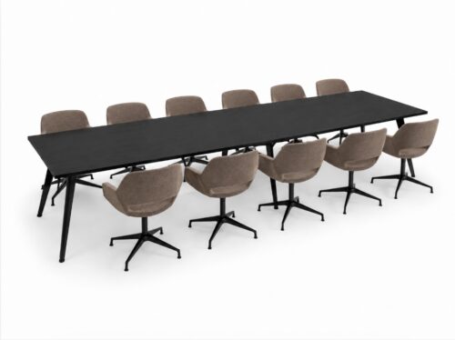 Grote vergadertafel voor minimaal 12 personen afmeting 400x120 cm met real onderstel